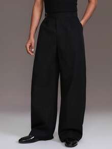 STYNVO 男士纯色腰带扣口袋喇叭裤 - 黑色 - 查看 4