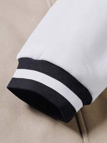 Manfinity Campus Court Men Loose Fit Letter Graphic Two Tone Varsity Jacket Without Hoodie Mens Street Wear Zip Up Designer Hoodies Men Letterman Jacket Men Mens Varsity Jacket Mens Letter Graphic Print Zip Up Hoodie - Khaki - View 4