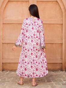 SHEIN 少女碎花长袖宽松休闲连衣裙 - 粉色 - 查看 2