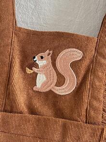 Loomiva Baby Girl Cartoon Squirrel Pattern Round Neck Ruffle Hem Sleeveless Jumpsuit