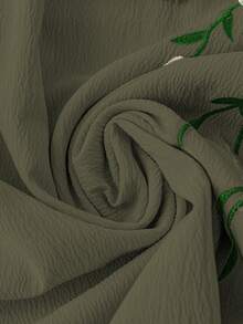 大码女式休闲度假刺绣无袖连衣裙 - 軍綠色 - 查看 3