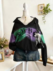 Lalippa Dropped Shoulder Long Sleeve Loose Fashion Printed Zip-Up Half-Open Collar Sweatshirt - Multicolor - View 1