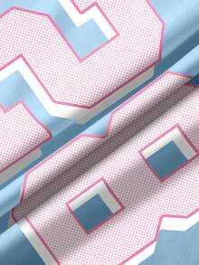 SHEIN 休闲街头感复古圆点数字组合字母运动学院风女式T恤 - 藍色 - 查看 5