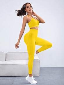 Slayform Seamless High Elasticity Women Sports Yoga Set - Yellow - View 5