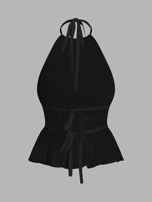 Comfortcana 女士性感纯色褶皱露背挂脖上衣