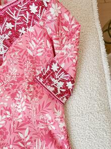 新生女宝宝可爱碎花宽松长袖连衣裙 - 粉色 - 查看 3