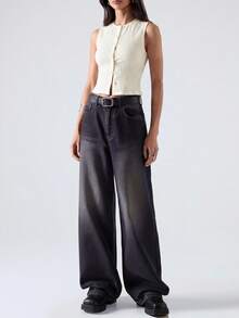 LYSMO Casual Plain Texture Front Button Camisole - Apricot - View 4