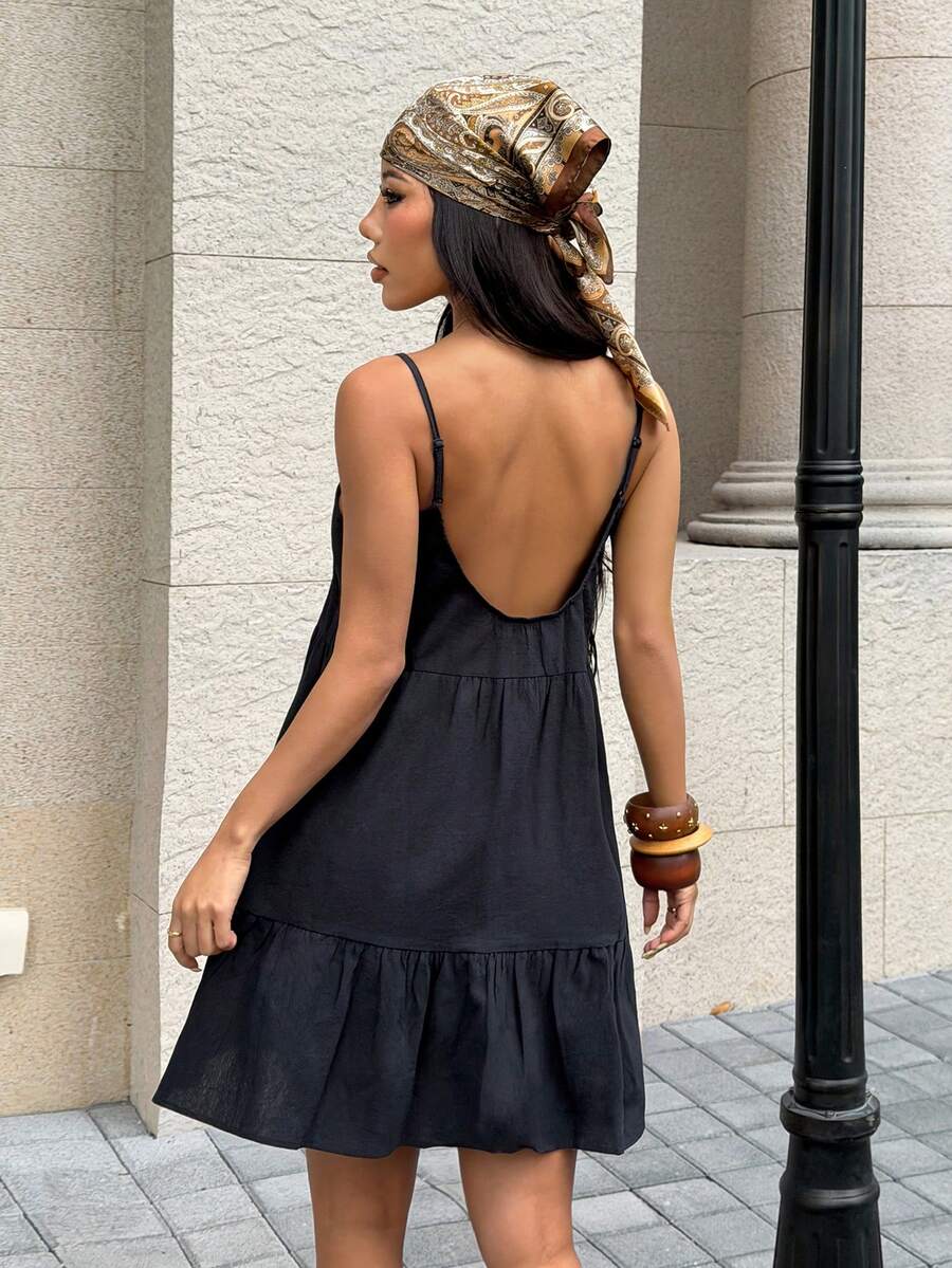 SHEIN EZwear Black Casual Backless Cami Dress,Summer Dresses For Women
