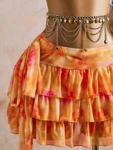 Bellisia 3pcs Women Orange & Pink Floral Print Cake Style Swimsuit Set - Multicolor - View 5