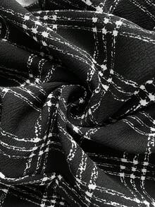 Firerie Plus Size Women's Elegant Commuter Workwear Sophisticated High-End Afternoon Tea Slightly Sexy Date Music Concert Collegiate Vintage Black & White Plaid Print Long Sleeve Jacket & Pleated Mini Skirt, Back To School Outfit Flannel Wednesday Addams In Fall/Winter