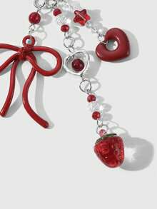 ROMWE Kawaii 1 Stück koreanischer Stil elegante und schicke Silberkette Schleifenanhänger aus Acryl und Harz mit Erdbeere/Kirsche, modisches Accessoire Geschenk für Frauen und Mädchen, Alltagsgebrauch - Rot-75 - Übersicht 8