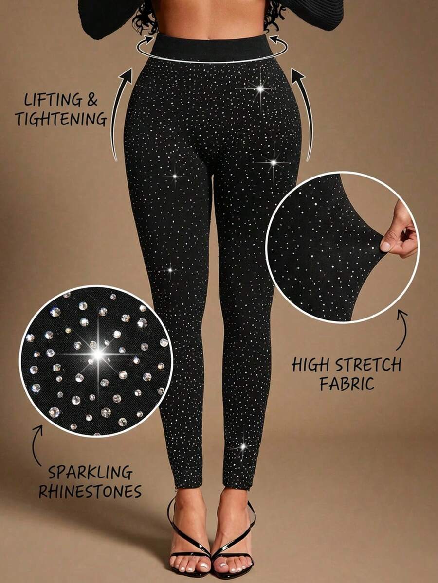 Radiana Quần legging nữ màu đen đính đá lấp lánh, co giãn cao, ôm sát, quyến rũ, thích hợp cho các buổi tiệc tùng, câu lạc bộ, lễ hội âm nhạc, Giáng sinh, Năm mới. - màu đen - Xem 1