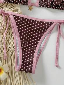 Swim Mod Women's Random Print Halter Metal Decor Bikini Set, Spring/Summer - Multicolor - View 5