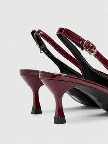 SHEIN BAE 女士优雅尖头蝴蝶结细高跟凉鞋，性感派对正装鞋，适合夏季通勤、夜店、婚礼、派对、户外，有酒红色、黑色、白色、红色可选 - 酒紅色 - 查看 4