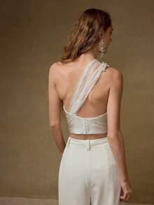 MOTF PREMIUM 仿珍珠单肩上衣