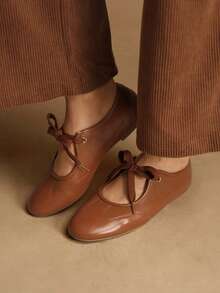 Rosivie Giày bệt buộc dây đơn giản, tiện dụng, dễ đi lại dành cho nữ - màu nâu - Xem 4