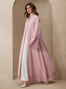 Graceveil 优雅纽扣蕾丝拼接长袖喇叭形女式长袍