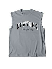 Manfinity LEGND Men's Letter Print Crew Neck Casual Loose Fit Sleeveless Tank Top - Grey - View 2