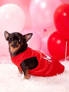 Petsin Valentine's Day Love Printed Red Pet Vest, Universal For Cats And Dogs, 1pc - Red - View 3