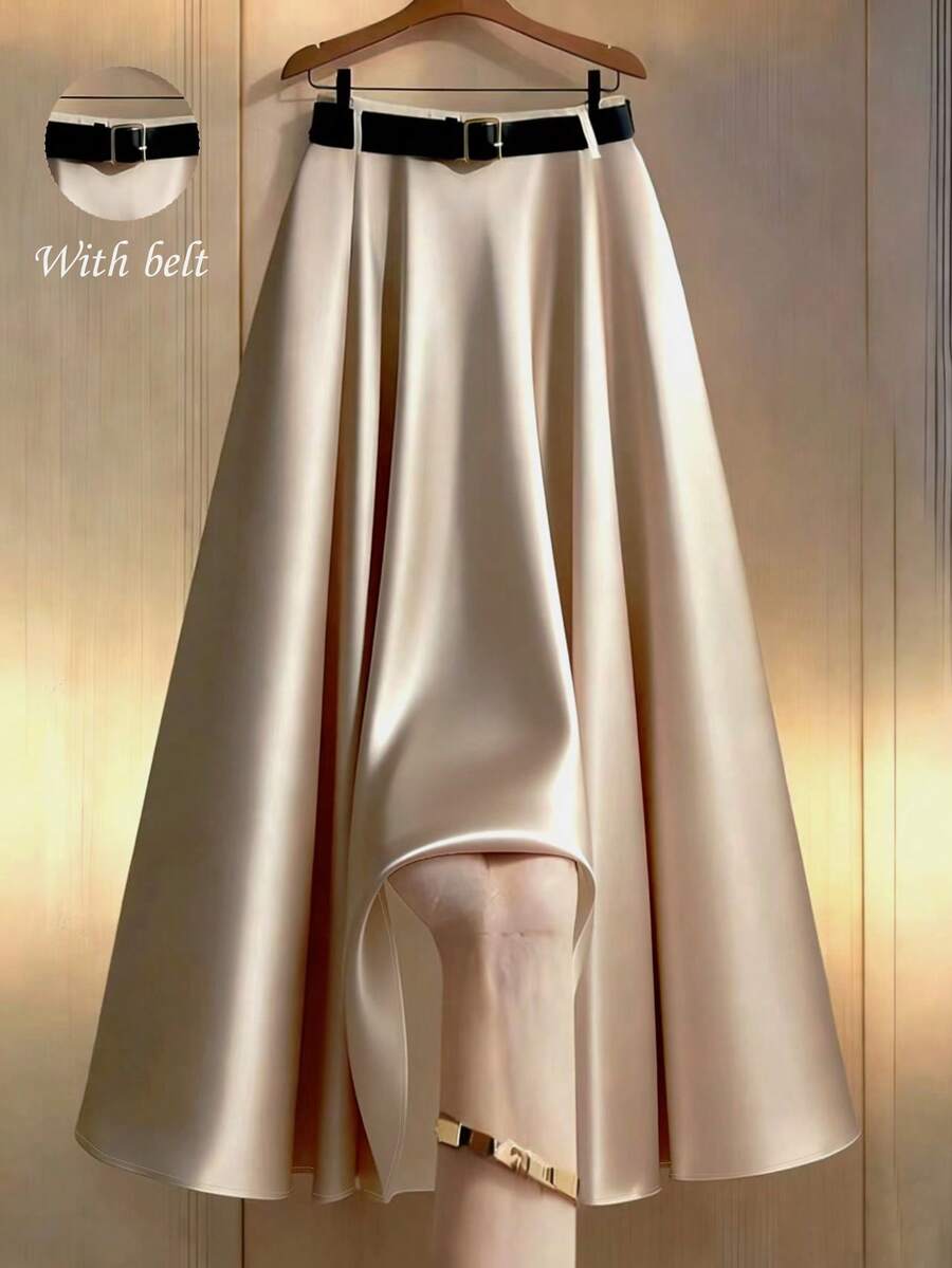 Franclia Falda elegante de línea A plisada con efecto metálico vintage, adecuada para fiestas - Albaricoque - Ver 1