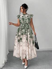 Elenzga Váy đi nghỉ cỡ lớn dành cho nữ có viền xếp nếp ở tay áo và cổ áo, vạt áo hở nửa phía trước, dáng dài maxi xòe, thanh lịch và gợi cảm, kiểu dáng tôn dáng, thích hợp cho kỳ nghỉ, tiệc vườn, hẹn hò, tụ tập bạn bè, những dịp thường ngày, bãi biển, dã ngoại công viên, đi làm, mua sắm, chụp ảnh. Chất vải thoải mái, kiểu dáng đặc biệt, giá trị tuyệt vời. - màu xanh lá - Xem 4