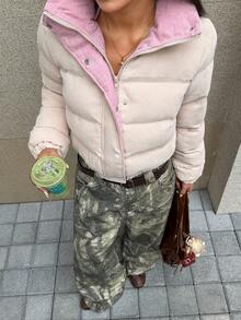 SHEIN EZwear Zip Up Double Face Snap Button Corduroy Padded Coat In Fall/Winter - Multicolor - View 5