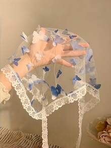 Joivida 1件蝴蝶蕾丝三角围巾发带，花卉图案，涤纶材质，柔软舒适，适合女性佩戴，甜美可爱，适合拍照、休闲、春夏户外活动，优雅田园风头巾。