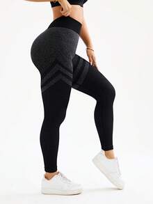 Seamluxe SHEIN Sport Women's Seamless Ruched Butt Lifting Leggings In Black & Grey - Black - View 9