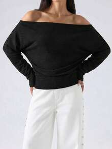 SHEIN EZwear Damska, swobodna bluza w jednolitym kolorze z asymetrycznym kołnierzykiem, na ukończenie szkoły, stroje na powrót do szkoły, ukończenie szkoły, stroje dla nauczycieli dla kobiet, powrót do szkoły jesienią/zimą