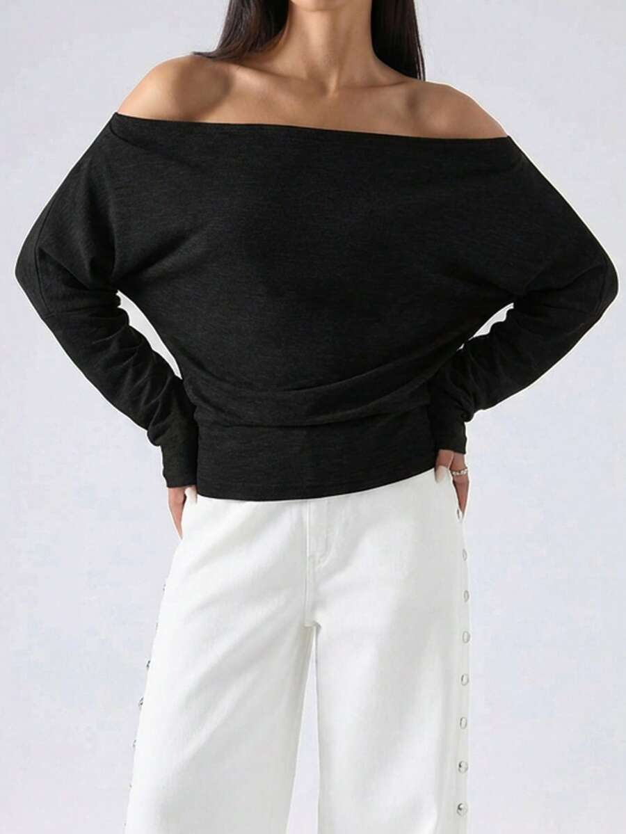 SHEIN EZwear Damska, swobodna bluza w jednolitym kolorze z asymetrycznym kołnierzykiem, na ukończenie szkoły, stroje na powrót do szkoły, ukończenie szkoły, stroje dla nauczycieli dla kobiet, powrót do szkoły jesienią/zimą