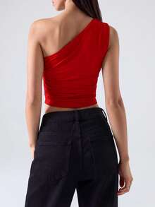 LYSMO Women's Y2K Solid Color Sleeveless Cropped Fitted Fashionable Camisole - Red - View 2