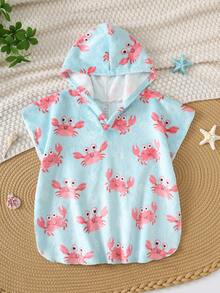 Bubblio Unisex Baby Cute Cartoon Shark Pattern Flannel Hooded Swimsuit Cover-Up Toddler Beach Cover Up Crab Hooded Towel Toddler Hooded Towel - Multicolor - View 5
