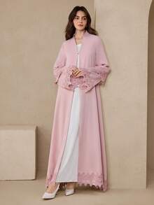 Graceveil 优雅纽扣蕾丝拼接长袖喇叭形女式长袍