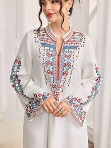 SHEIN Najma 浪漫定位印花加重刺绣串珠奢华女装 - 白色 - 查看 1