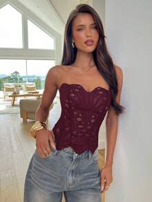 Aloruh 女士新款纯黑色露脐上衣，抹胸式文胸，派对装，复古时尚Y2K服饰 - 紫色 - 查看 5