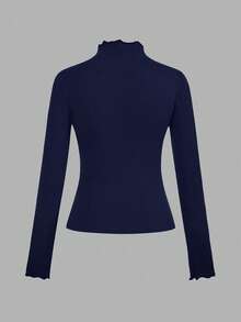 SHEIN EZwear 两件装女士纯色立领修身百搭长袖T恤，适合秋冬季通勤穿着 - 彩色 - 查看 7