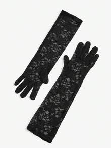 SHEIN BAE 1pair 40cm Chrysanthemum Floral Lace Gloves Halloween Accessories Winter Gloveswedding Valentine's Day