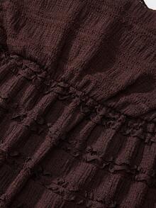 SHEIN Tall CURVE 大码女式甜美高腰层叠荷叶边泡泡袖半身裙，高腰半身裙，春夏款 - 咖啡棕 - 查看 3