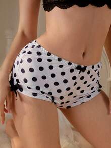 ROMWE J-Fashion Quần lót Boyshort in họa tiết chấm bi trang trí nơ cho nữ - Đen và trắng - Xem 3