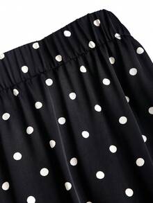 Sweetra 优雅复古波点设计法式初秋长裙，宽边蕾丝拼接性感经典百搭OL裙 - 黑色 - 查看 4