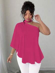 SHEIN Elenzya 大码斜领露背扎染印花衬衫 - 玫紅色 - 查看 3