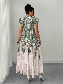 Elenzga Váy đi nghỉ cỡ lớn dành cho nữ có viền xếp nếp ở tay áo và cổ áo, vạt áo hở nửa phía trước, dáng dài maxi xòe, thanh lịch và gợi cảm, kiểu dáng tôn dáng, thích hợp cho kỳ nghỉ, tiệc vườn, hẹn hò, tụ tập bạn bè, những dịp thường ngày, bãi biển, dã ngoại công viên, đi làm, mua sắm, chụp ảnh. Chất vải thoải mái, kiểu dáng đặc biệt, giá trị tuyệt vời. - màu xanh lá - Xem 2