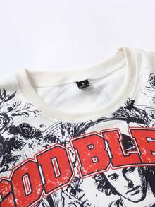 PAVTROS Men's Full Print Long Sleeve T-Shirt, Short Fit, Flared Sleeves, Street Style Large Graphic Print - Apricot - View 5