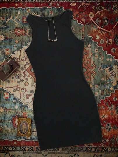 SHEIN EZwear Vestido midi sin mangas minimalista y casual, ajustado, adecuado para el verano