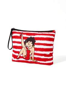 Betty Boop x SHEIN 1个卡通图案印花轻便化妆包，适合收纳化妆品、文具、日用品、数码产品，非常适合通勤、上学、旅行，男女老少皆宜，学生适用，趣味十足，樱桃图案，是送礼佳品，也适合派对、节日、情人节等场合。 - 紅色 - 查看 5