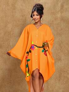 Brilight Women's Daily Casual Floral Print Irregular Loose Dress Basic Daily Festival Party Etc Autumn Dress Spring Summer Shirt Dress - Orange - View 7