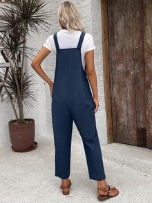 EMERY ROSE Women Minimalist Straight Leg Jumpsuit With Dual Pockets Women Overalls Korean Fashion
