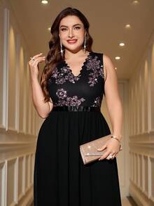 Gownix Plus Size Sleeveless Black Sequin Print Dress, Formal Gown For Party, Wedding Guest, Banquet, Plus Size Black Formal Dress, ,Saudi National Day Clothing , Saudi National Day Dress, New Year Dress , New Year Women's Clothes , New Year Look ,Long Party Dresses ,Plus Size Evening Gown,Black Dress, Evening Gown,Party Dress, Elegant Party Dress,Elegant Dress,Black Long Dress, Maxi Dress, Elegant Dresses For Party,Long Party Dress,Wedding Guest Dress,Wedding Party Dress,Wedding Guest Dresses, Fall Wedding Guest Dress,Evening Dress Chic Wedding,Graduation Dress, Prom Dress,Casual Dresses For Women,Fall Dresses For Women,Autumn Dress,Winter Dress, Winter Dresses For Women,New Year Dress,New Year Dress Women,New Year Clothes,Christmas Outfit For Women - Black - View 3