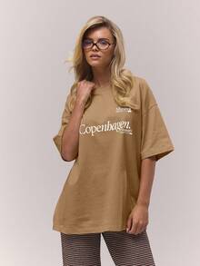 MUSERA Áo thun cổ tròn rộng rãi, mềm mại, thêu họa tiết, phong cách thường ngày, dễ thương, thoải mái, thích hợp cho kỳ nghỉ thu, mùa đông, phong cách đường phố, thanh lịch, mùa xuân hè. - Màu nâu Sô-cô-la - Xem 5