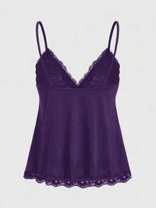ROMWE Fairycore 女士纯色撞色蕾丝吊带背心 - 紫色 - 查看 2